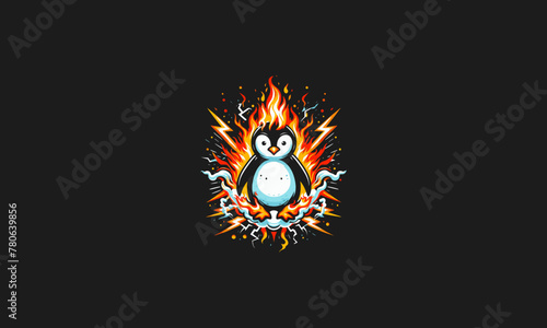penguin angry on flames lightning vector artwork design