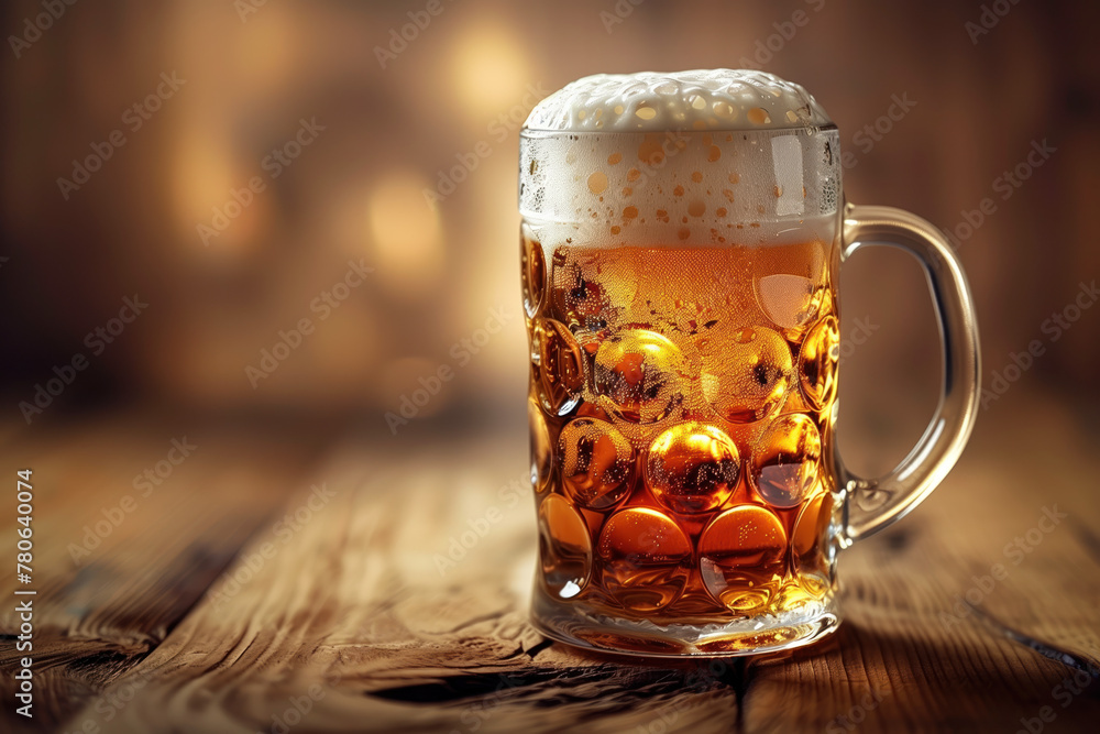 A beer glass on a table. Fresh beer. Cold craft beer. Background image. Created with Generative AI technology. A beer glass on a table. Fresh beer. Cold craft beer. Background image. Created with Generative AI technology.