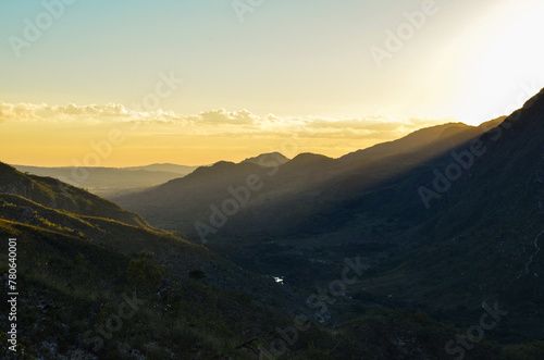 Sunset in the Serra do Cipó mountains in Brazil. Coloring the high altitude fields yellow. photo