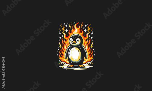 penguin angry on flames lightning vector artwork design