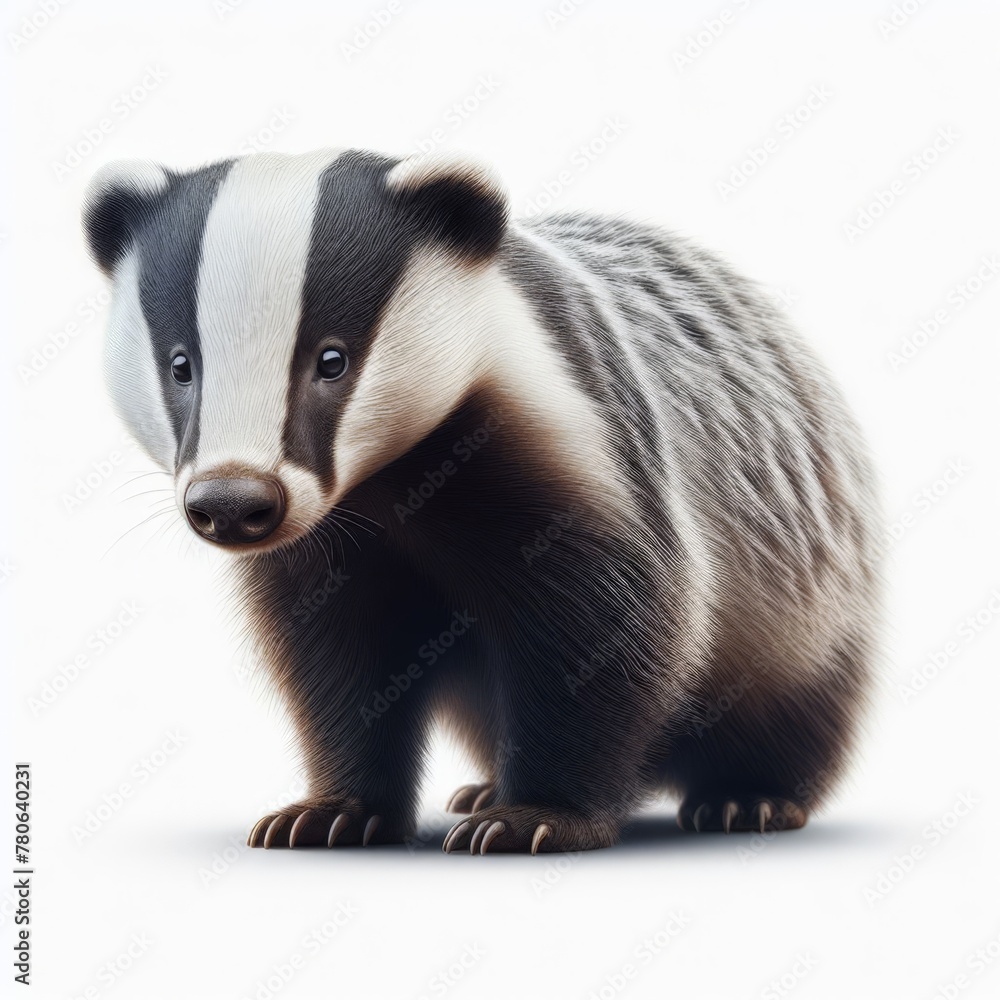 Image of isolated badger against pure white background, ideal for presentations
