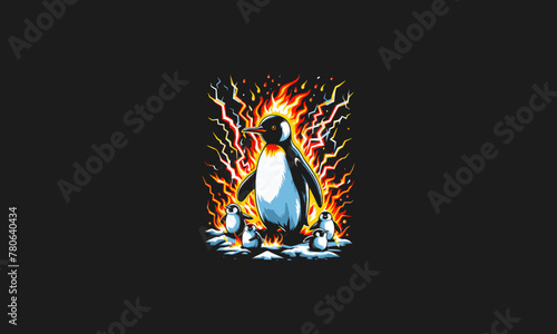 penguin angry on flames lightning vector artwork design