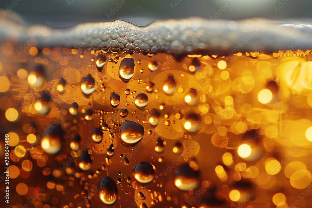 Water drops on a beer glass. Closeup of a beer glass. Fresh beer. Cold craft beer. Background image. Created with Generative AI technology. Water drops on a beer glass. Closeup of a beer glass. Fresh beer. Cold craft beer. Background image. Created with Generative AI technology.