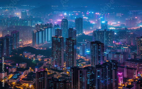 Wallpaper Mural China's bustling city night scenery,created with Generative AI tecnology. Torontodigital.ca