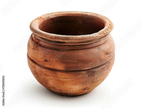 Traditional clay pot, rustic and earthy, isolated on white, representing artisanal craftsmanship.