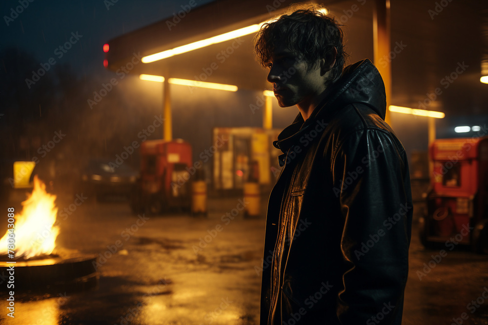 Fototapeta premium People visiting gas power station vehicle maintenance car spot stop filling gasoline Generative AI illustration