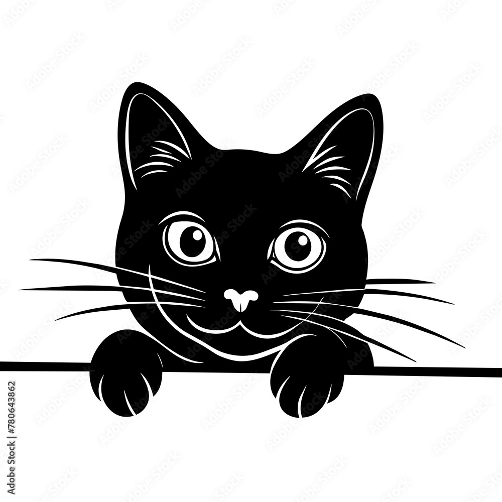 Obraz premium an-illustration-showing-a-black-cat-peeking-over-a 