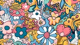 Whimsical and Vibrant Doodle Pattern Filled with Organic Shapes and Bursts of Color