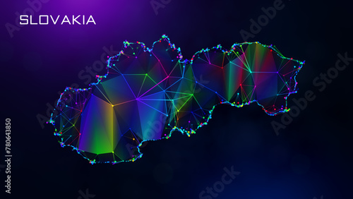 Photography Futuristic Slovakia Map Polygonal Blue Purple Colorful Connected Lines And Dots