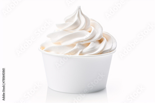 Soft serve ice cream in cup on white background