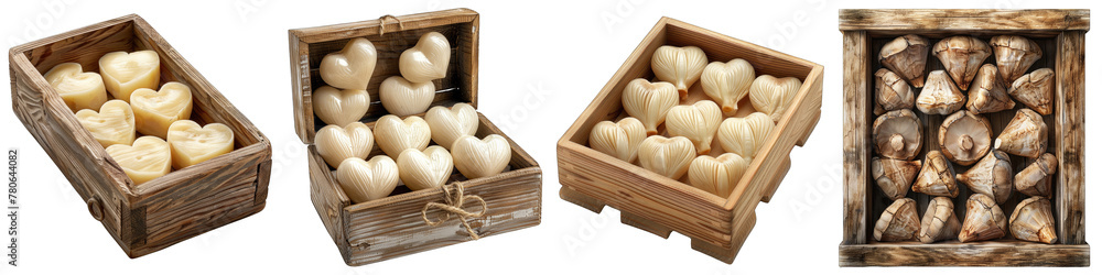 Wooden Box Full Of Hearts of Palm Hyperrealistic Highly Detailed Isolated On Transparent Background Png
