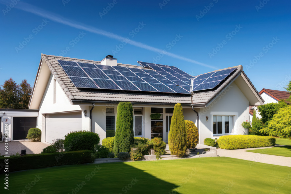 house with solar panels installed on the roof, eco-friendly house with solar panels installed on the roof, eco-friendly