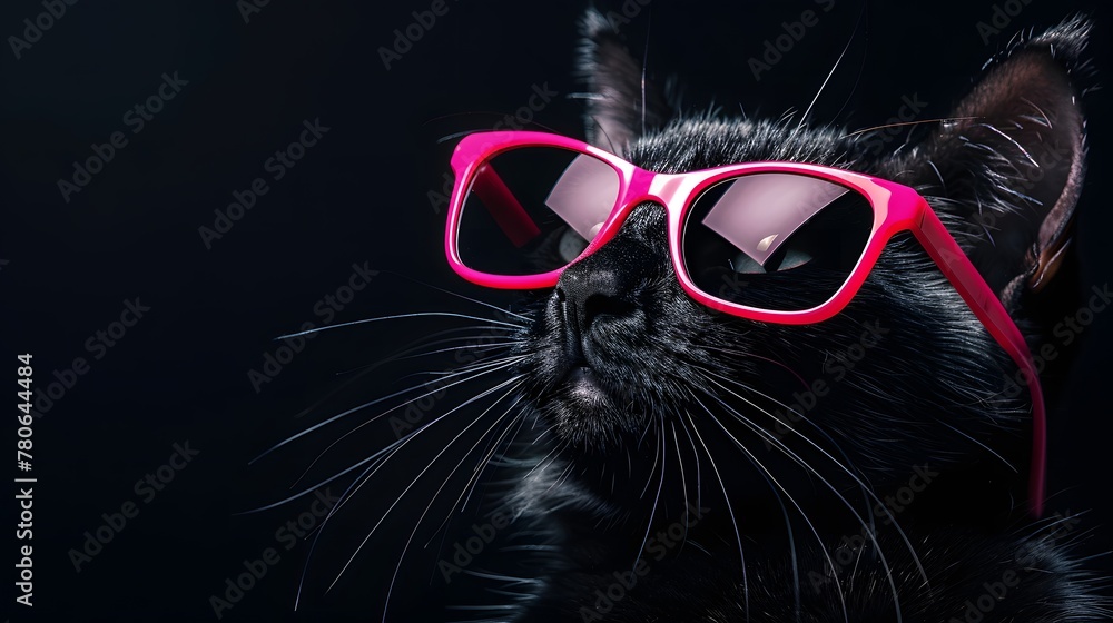 ピンクのサングラスをかけた黒猫