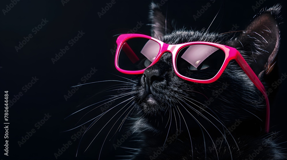 ピンクのサングラスをかけた黒猫 ピンクのサングラスをかけた黒猫