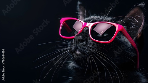 ピンクのサングラスをかけた黒猫