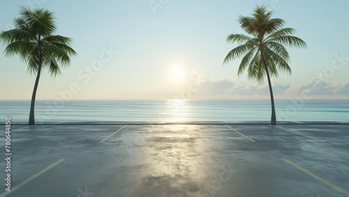 Fototapeta Naklejka Na Ścianę i Meble -  Parking near the sea with beautiful sky and coconut tree on the side.