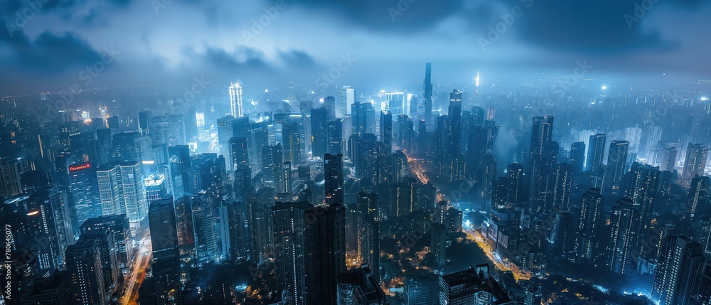 Dramatic view of a city skyline at night Dramatic view of a city skyline at night