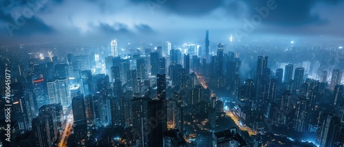 Dramatic view of a city skyline at night photo