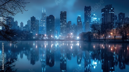 Dramatic view of a city skyline at night