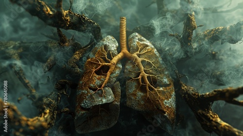 A surreal interpretation of the scarring and fibrosis present in idiopathic pulmonary fibrosis IPF  super realistic soft shadowns