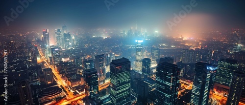 Dramatic view of a city skyline at night photo