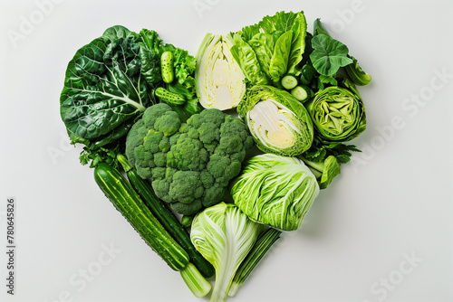 Heart shape green vegetable isolated on white background