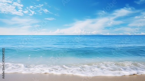 Summer background, tropical sea shore with beautiful blue water and sunny day. Copy space.