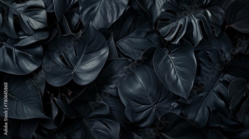 Top view of black leaves  tropical leaf background.