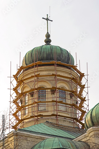 Scaffolding at Tower Renovation of Cathedral Temple Saint Dimitar in Vidin Bulgaria photo