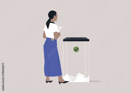 Casting the Vote, Civic Duty in Serene Solitude, A solitary figure partakes in the act of democracy, placing a vote into a ballot box