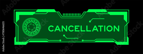Green color of futuristic hud banner that have word cancellation on user interface screen on black background
