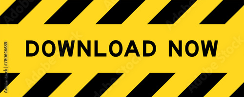 Yellow and black color with line striped label banner with word download now