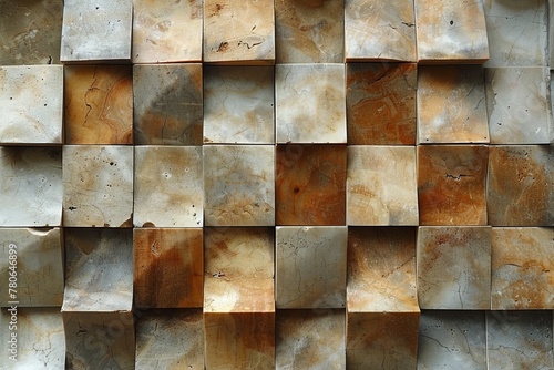 Sophisticated 3D wall panel design made from textured marble blocks, creating a rich pattern