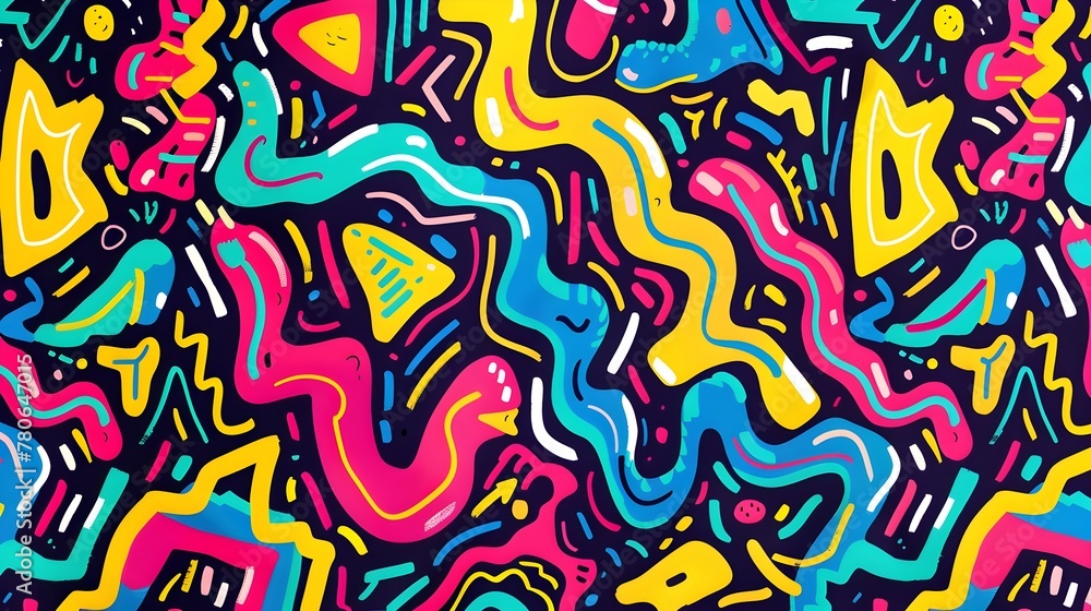 Energetic Colorful Doodle Pattern with Playful Zigzagging Lines in a Dynamic Dance Energetic Colorful Doodle Pattern with Playful Zigzagging Lines in a Dynamic Dance