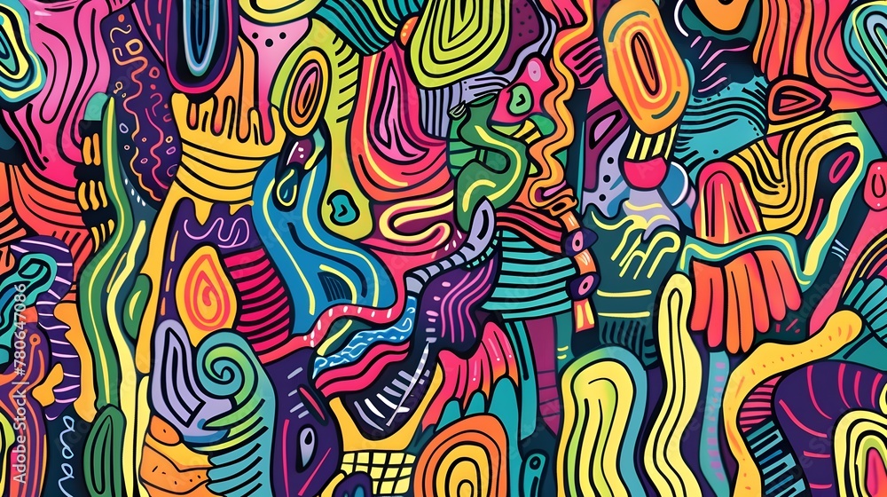 Fototapeta premium Captivating Doodle Art with Vibrant Abstract Shapes and Fluid Lines