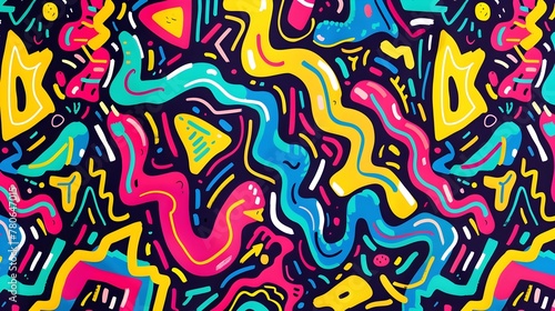 Energetic Colorful Doodle Pattern with Playful Zigzagging Lines in a Dynamic Dance