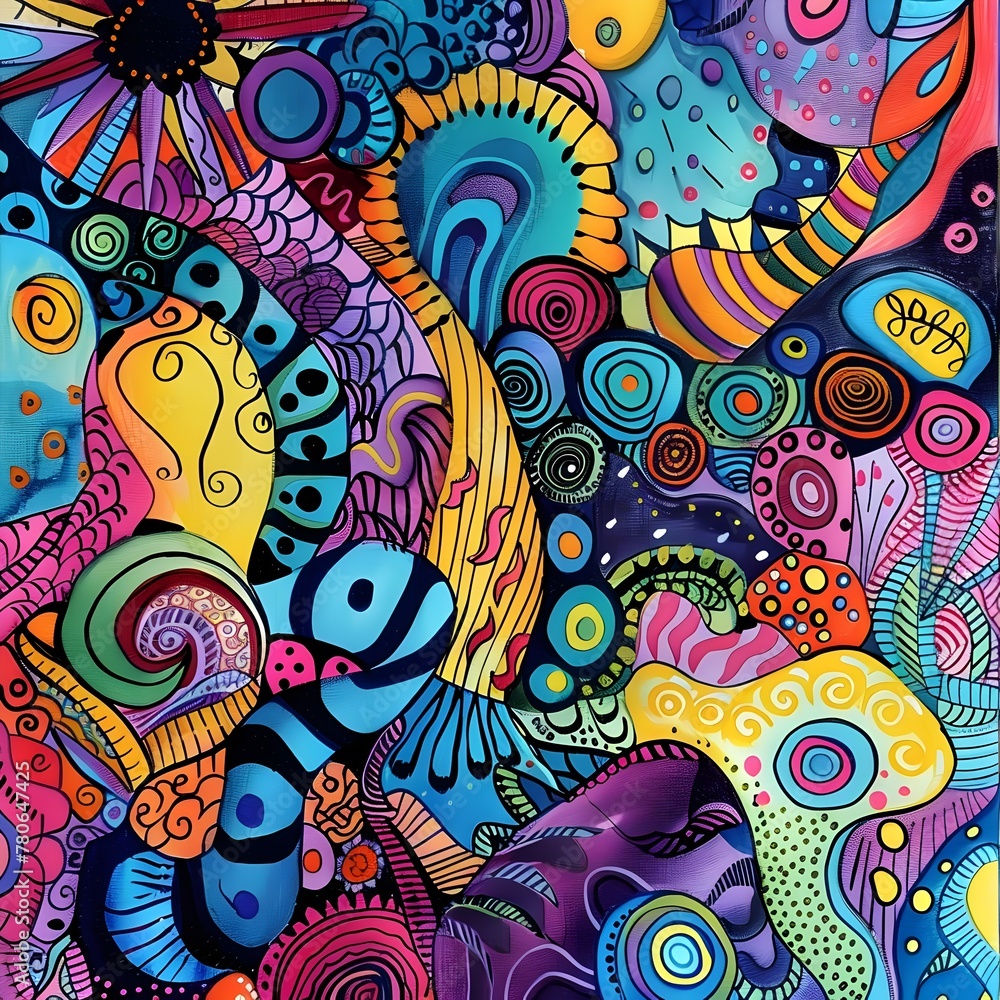 Vibrant and Whimsical Doodle Art Header Showcasing a Tapestry of Playful Shapes,Textures,and Swirls