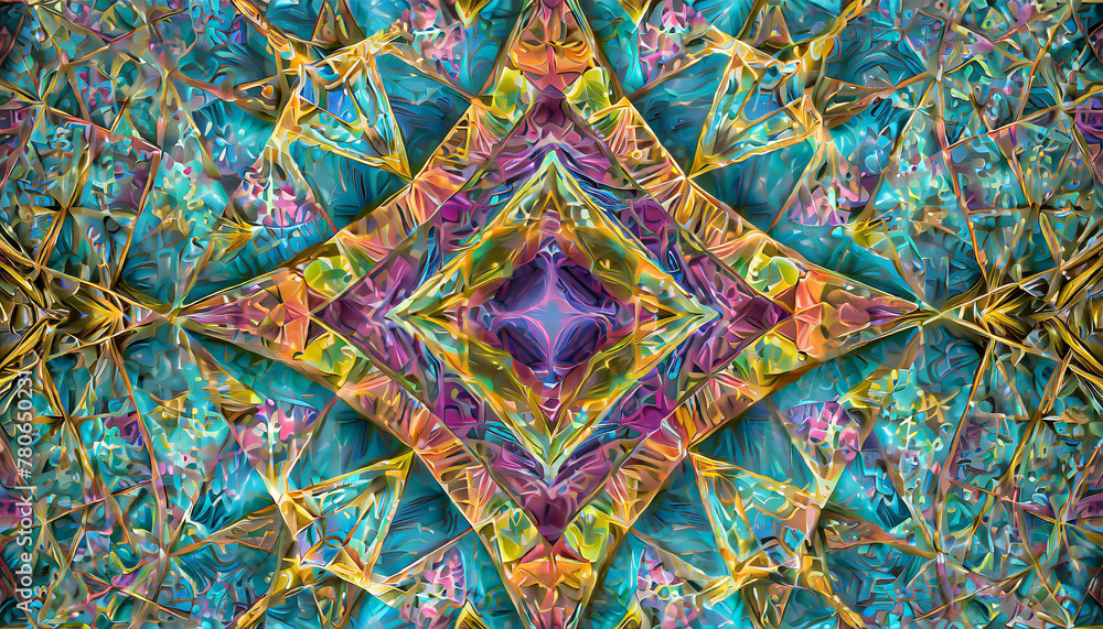 colourful geometric fractal art inspired by nature, showcasing vibrant patterns and intricate designs. Colourful, geometric, fractal, art, nature