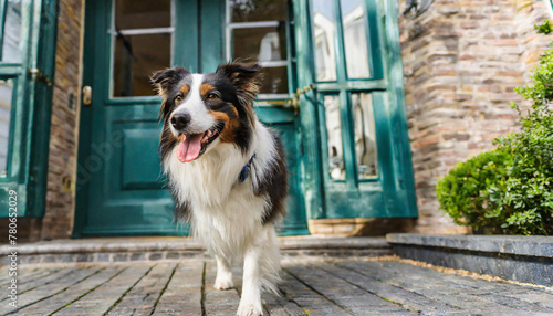 Loyal Canine Companion Patiently Awaits Owner s Return at Cozy Home Entrance photo