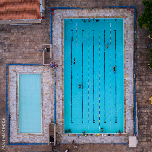 Small pool complex for exercise and leisure, aerial view