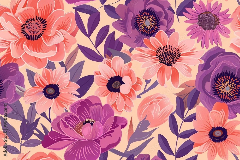 Seamless pattern with Colorful boho peony and daisy florals. for nursery decor.
Seamless pattern with Colorful boho peony and daisy florals. for nursery decor.