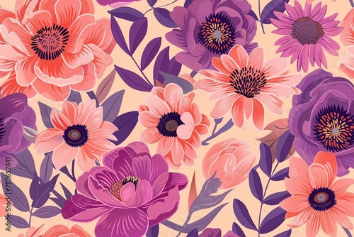 Seamless pattern with Colorful boho peony and daisy florals. for nursery decor. 