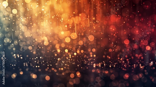 Virtual elements amidst rainfall form abstract bokeh, crafting a captivating scene background with an otherworldly and enchanting atmosphere.