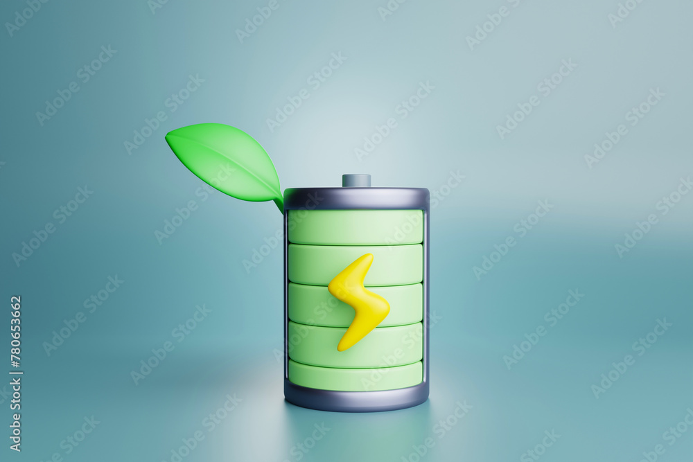 3D rendering, environmentally friendly green battery 3D rendering, environmentally friendly green battery