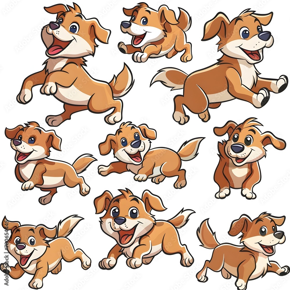 Cheerful Cartoon Pups Frolicking in Joyful Friendship and Playful Exuberance Cheerful Cartoon Pups Frolicking in Joyful Friendship and Playful Exuberance