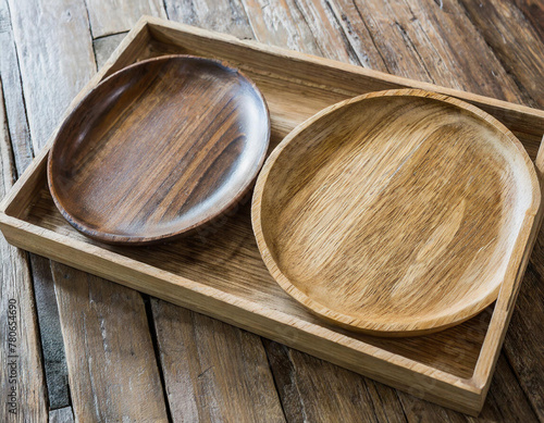 Two Wooden Trays on Wooden Table