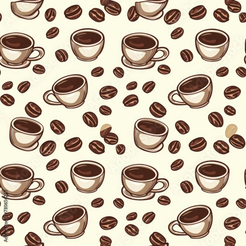 Coffee beans and coffee cups pattern  seamless pattern background