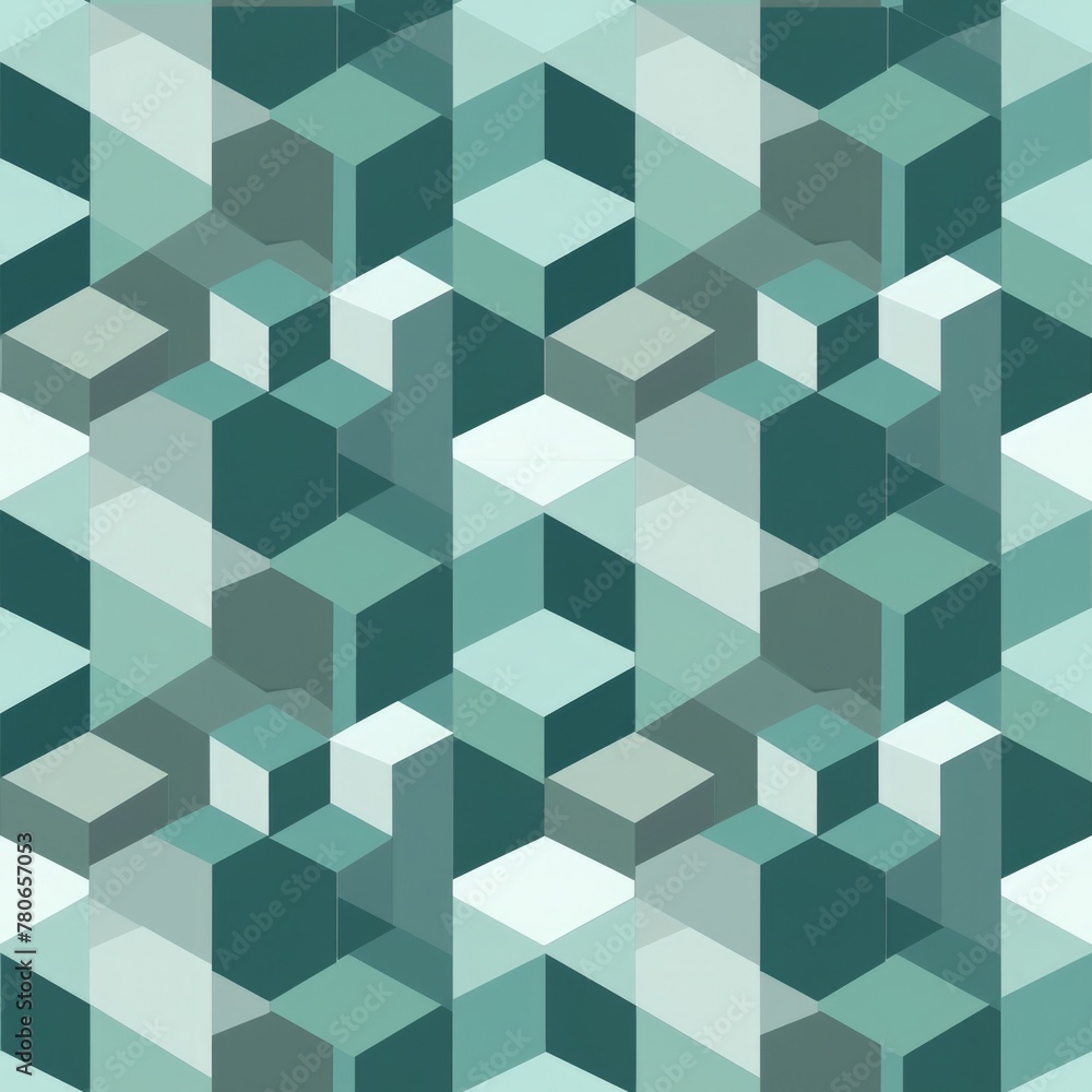 Geometric isometric cubes in a repeating pattern, in shades of teal and grey. seamless Geometric isometric cubes in a repeating pattern, in shades of teal and grey. seamless