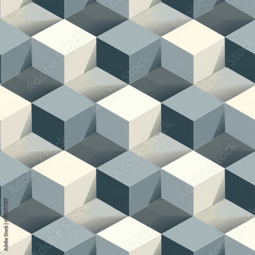 Pattern of Geometric isometric cubes, in shades of teal and grey. seamless