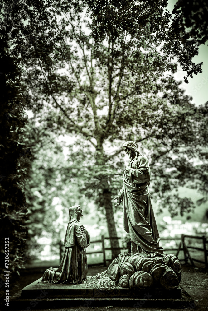 Statues of Jesus Christ the Merciful (Divine Mercy) and Saint Maria Faustina - The sanctuary of Our Lady of Lourdes - France 